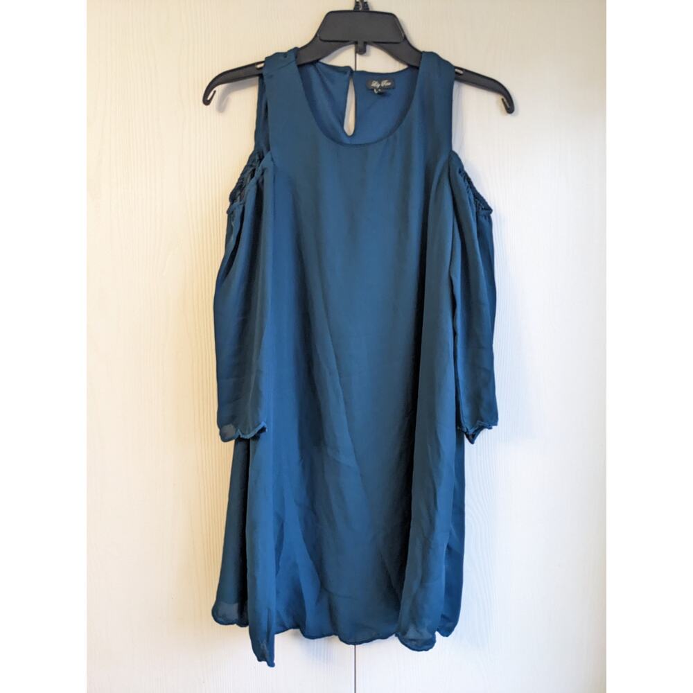 Lily Rose Women's Blue Cold Shoulder 1/2 Sleeve Round Neck Mini Dress Size S